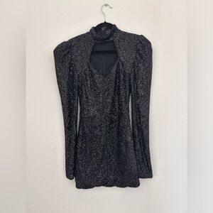 Michael Costello x Revolve Sequin Mini Dress Black Small Cutout Bodycon
